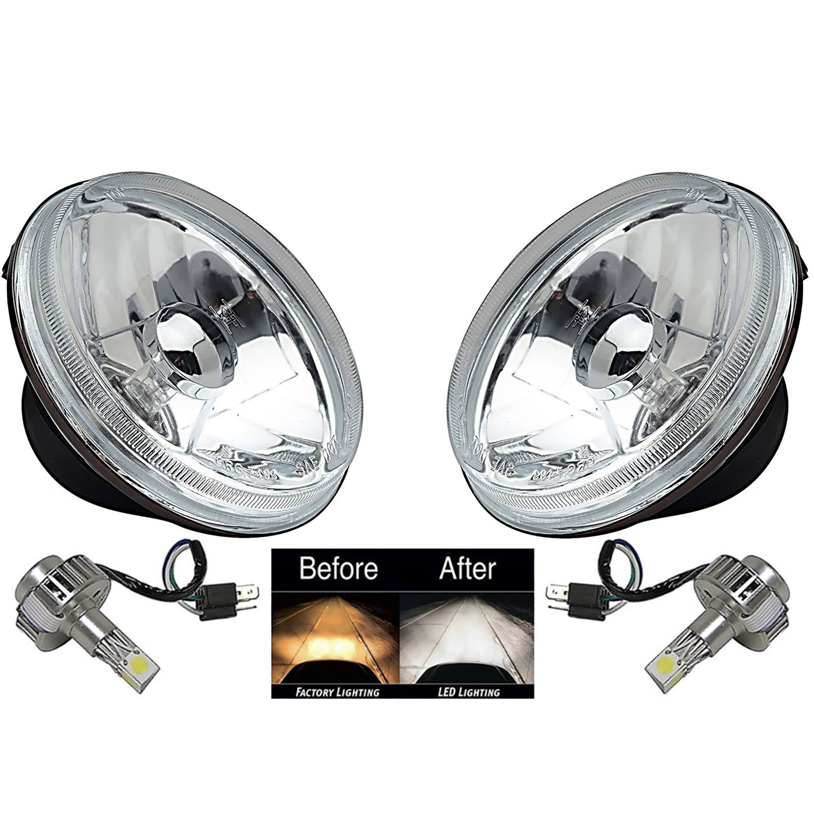 5 3 4 Crystal Clear Glass Metal Headlight 6k LED HID H4 Light Bulb