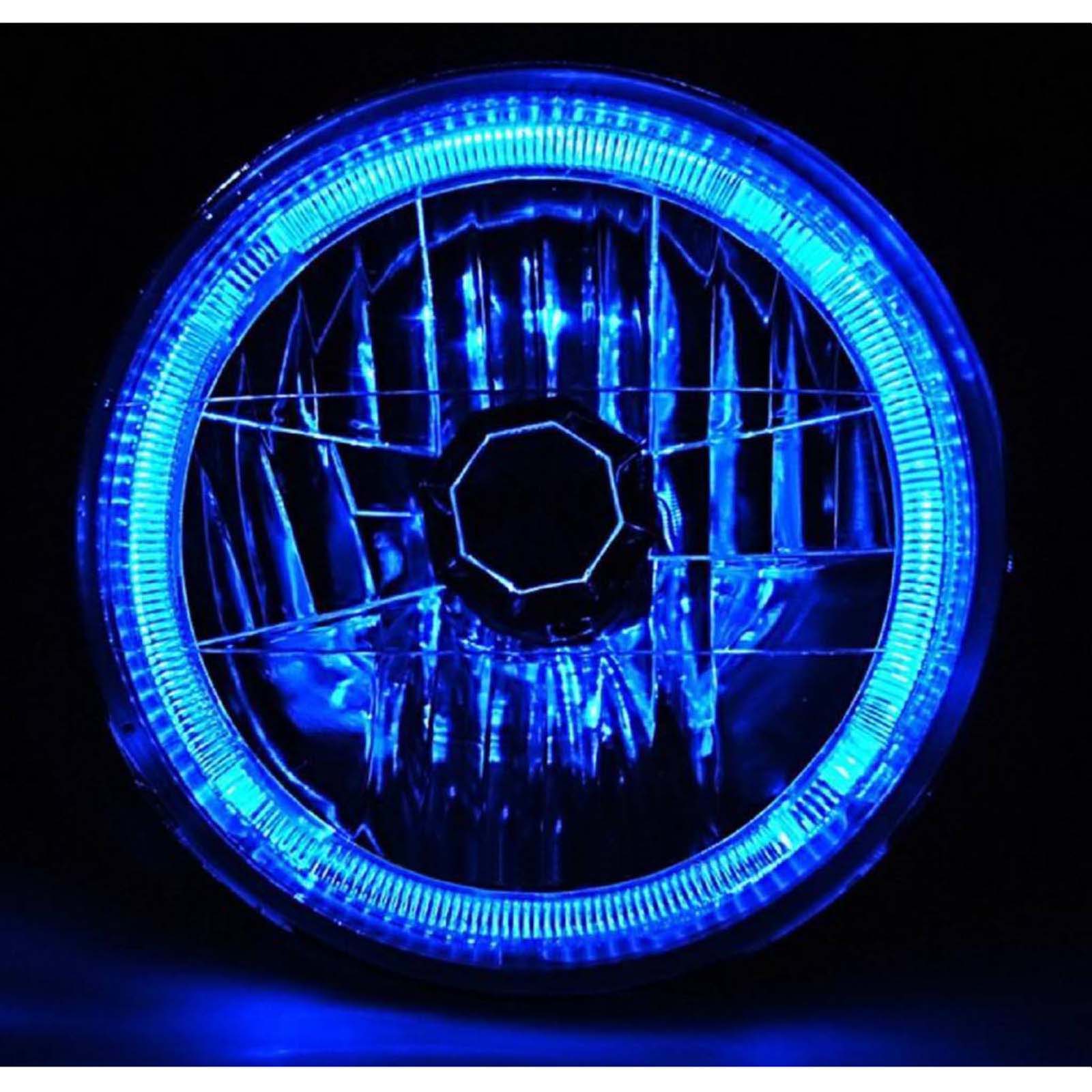 7 Halogen H4 12V Headlight Headlamp Blue LED Halo Angel Eyes Light