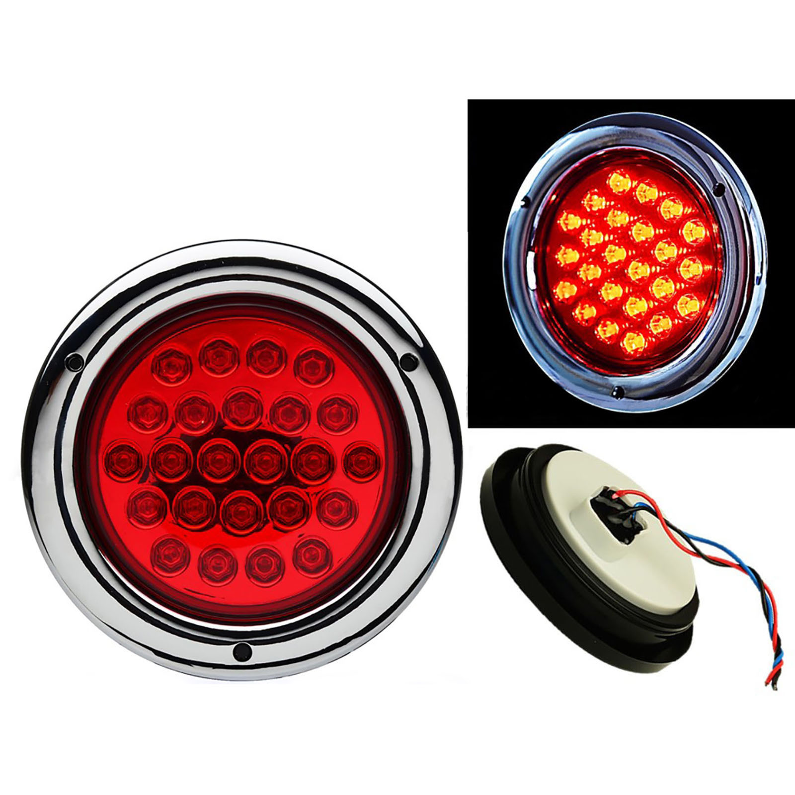 2x4" 24 LED Round+2x Square 52 LED Double Face  Red/Amber Stop Turn Tail Light