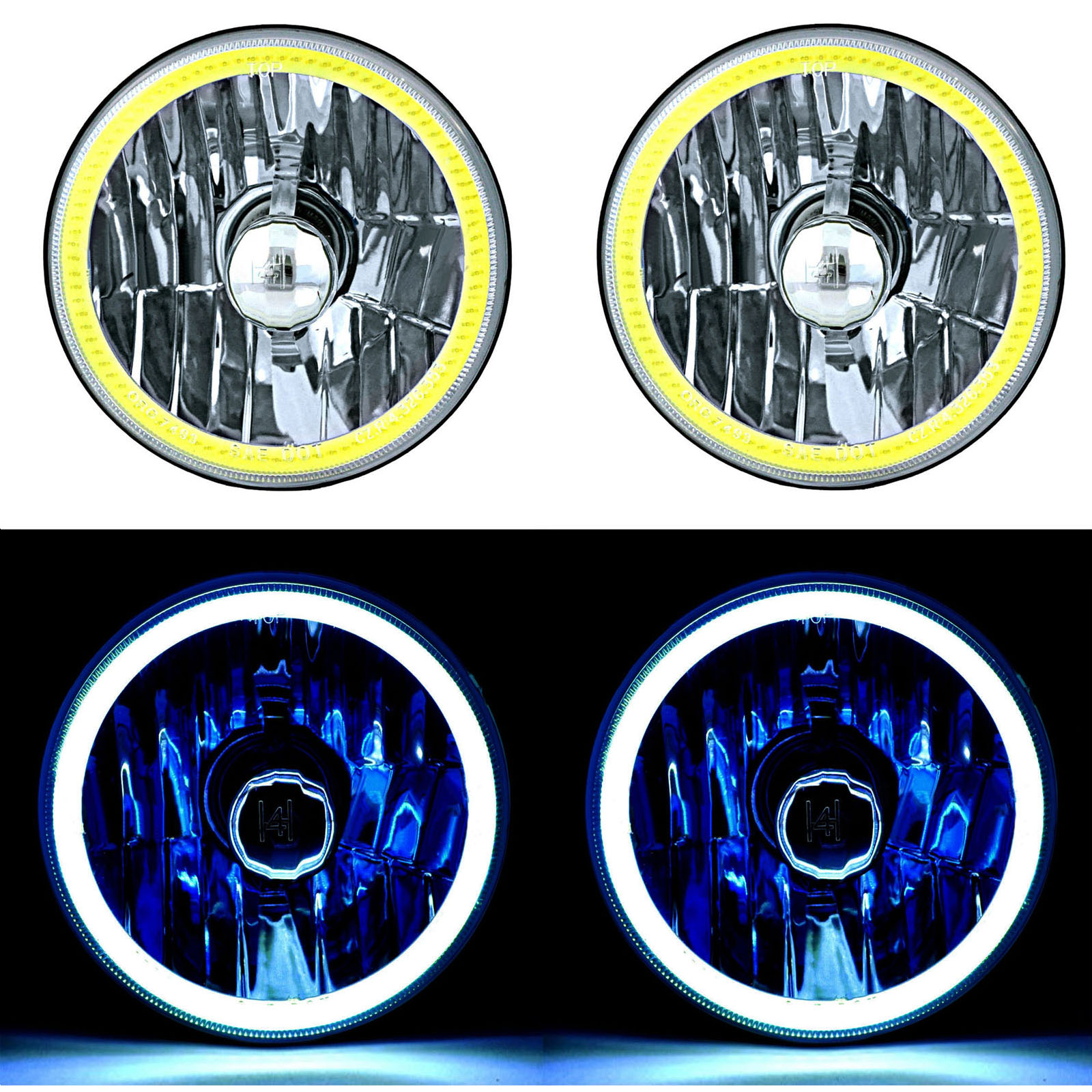 5-3//4/" White LED COB SMD Halo Angel Eye Halogen Light Bulb Metal Headlights Pair