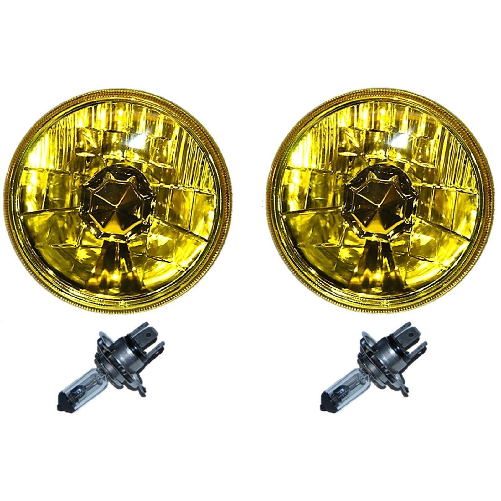 5-3/4" Halogen Amber Yellow Glass Headlight Fog Light H4 60W Light