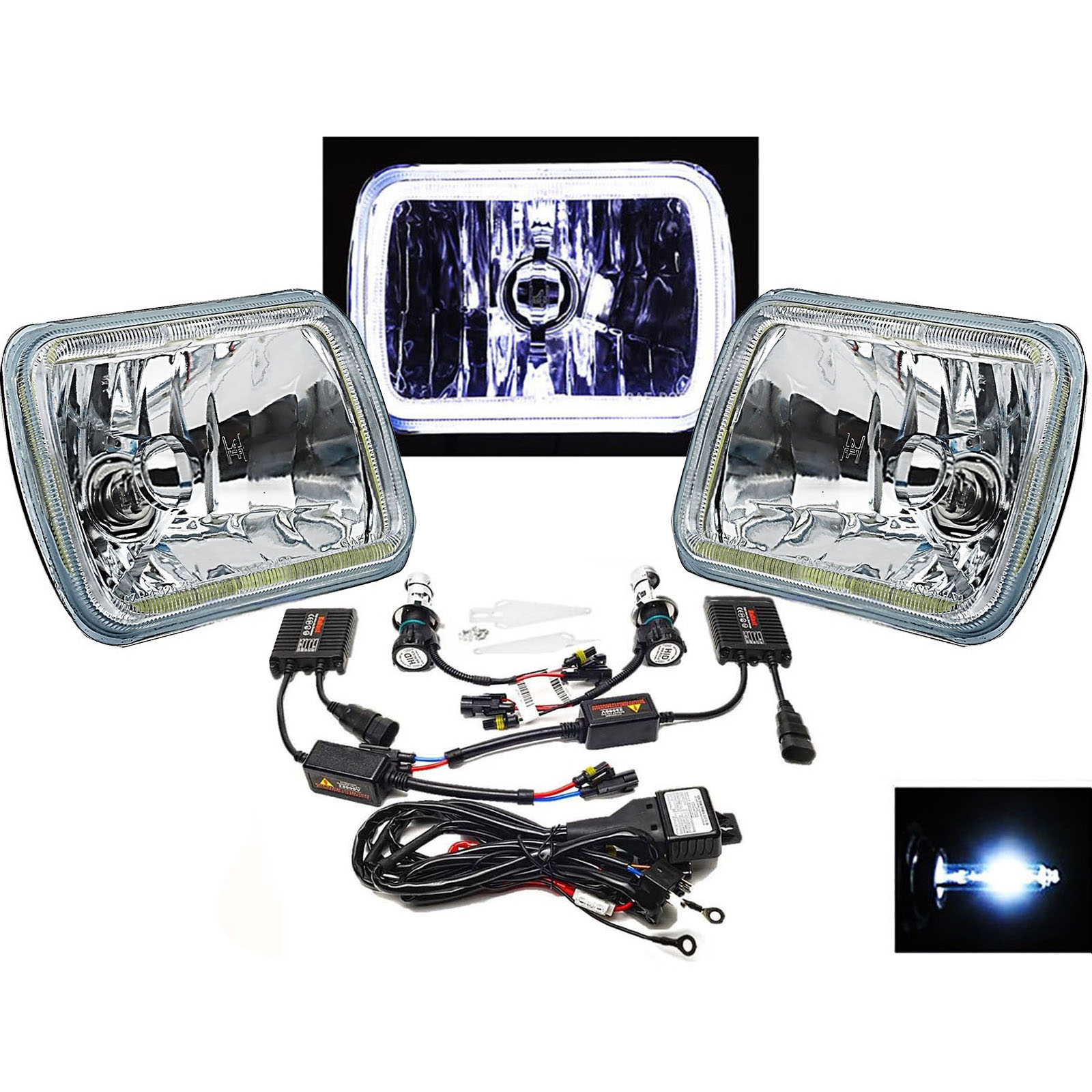 H4 HID SMD COB LED Headlight Light Bulb 6000K 4000LM PAIR 7" For Jeep Wrangler
