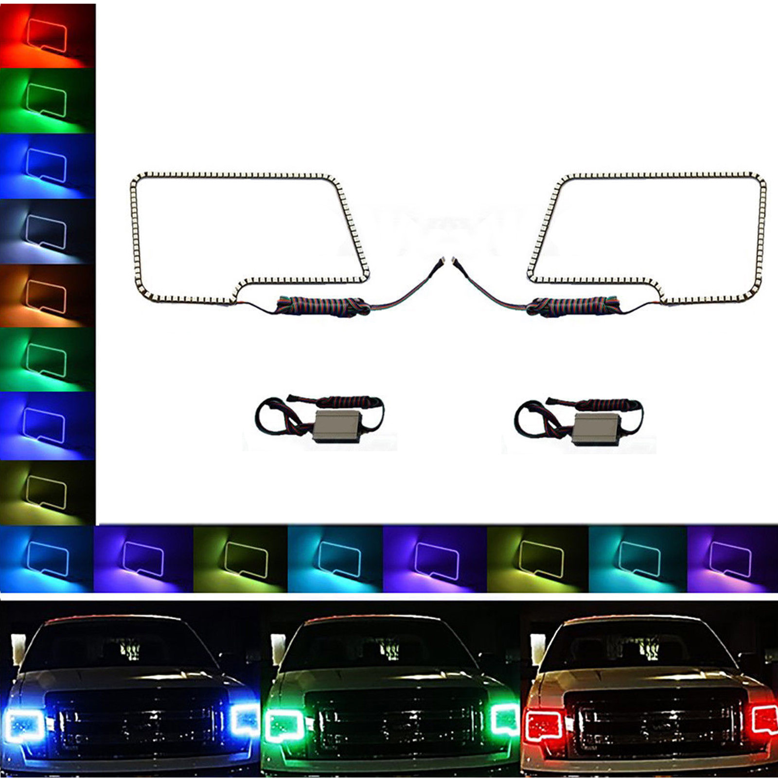 Details About 09 14 Ford F 150 Multi Color Changing Shift Led Rgb Headlight Halo Ring Set