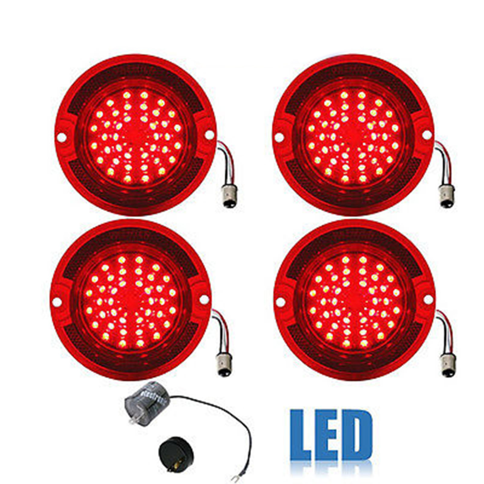 63 Chevy Impala Bel Air Biscayne Red Led Tail Light Lens And Flasher Set