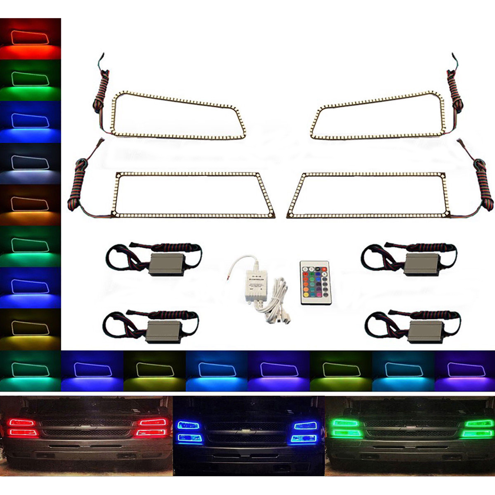 Download LED Headlight Halo Ring RGB Multi-Color Kit for Chevrolet Avalanche 03-06 Vintage Car & Truck ...
